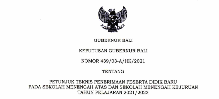 Petunjuk Teknis Juknis PPDB SMA SMK Provinsi Bali Tahun Pelajaran 2021/2022