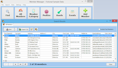 Member Manager main screen and search results window