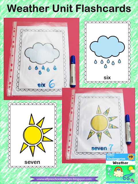 Weather unit flashcards with numbes 1 to 10