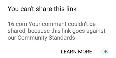 What is 16.com on Facebook, and why is it prohibited?