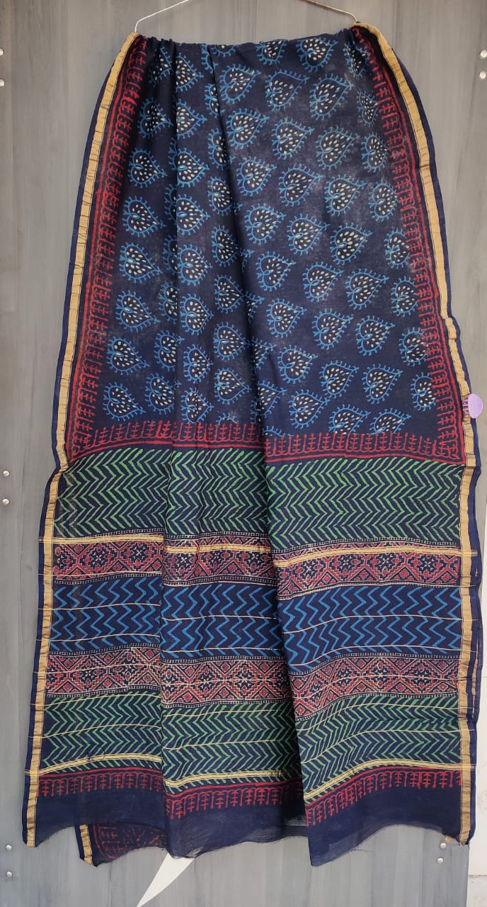 Block print chanderi silk sarees