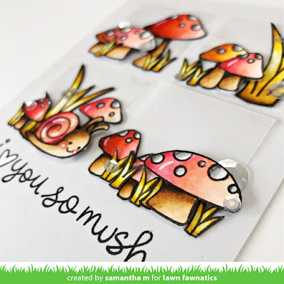 Love You So Mush Card by Samantha Mann, Lawn Fawn, Lawn Fawnatics, Mushrooms, Sketch, Challenge, Handamde Cards, Cards, Love, #lawnfawn #lawnfawnatics #mushrooms #cards #handmadecards