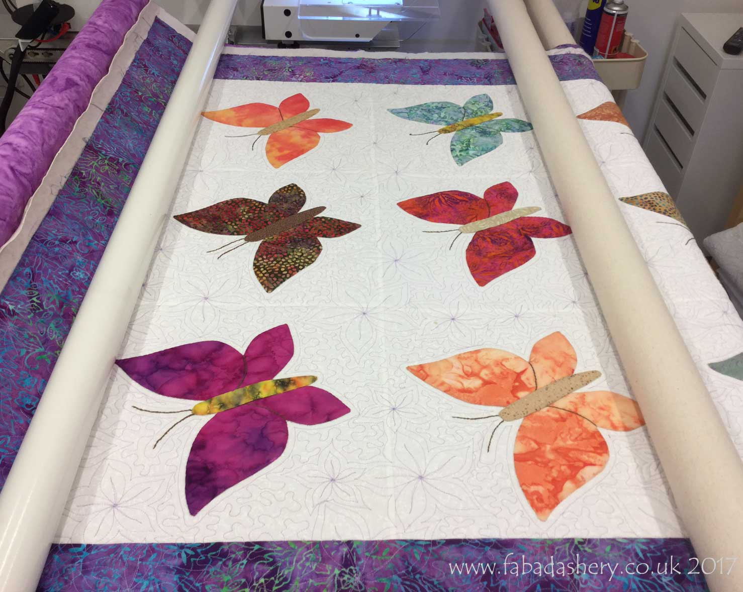 Fabadashery Longarm Quilting Butterfly Quilt by Ann Stuart of Busy