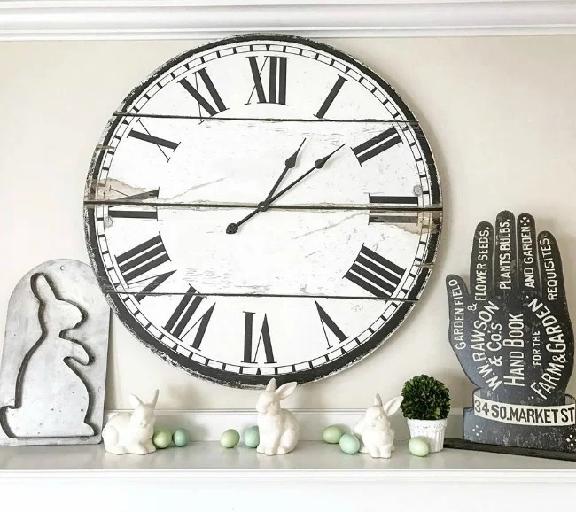 Roman numeral clock face mantel