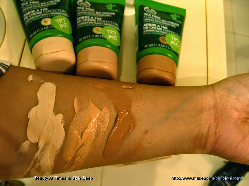 The Body Shop Tea Tree BB Cream Swatches of The Body Shop Tea Tree BB Cream 01 02 03
