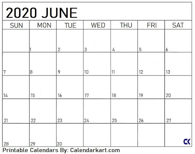 Free Printable June 2020 Calendar
