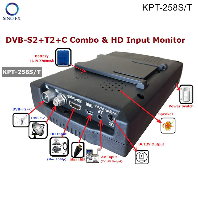 KPT-258S/T DVB-S2/T2/C Combo Satellite Finder 4.3inch LCD Screen HD Monitor With AV Input