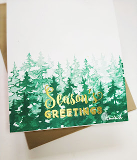 CAS card, Stampers Anonymous, generation stamping, season's greetings, Everyday cards, Quick card, Quillish, Pine tree card, Pine tree stamping, Fog in trees