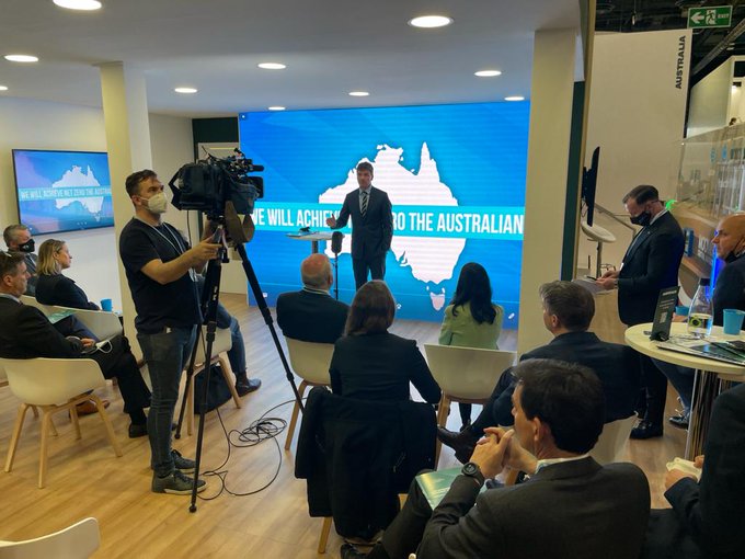 Photo Angus Taylor spruiking Santos Gas and CCS. Photo courtesy RichieMerzian