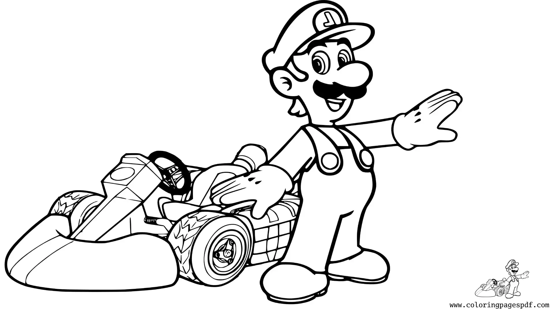 Coloring Page Of Luigi With His Kart