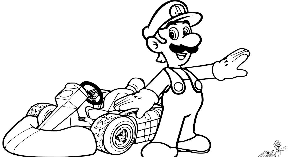 Coloring Page Of Luigi With His Kart