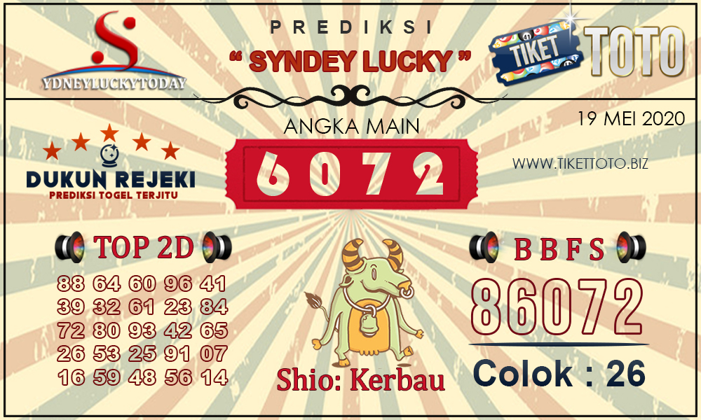 Prediksi Togel SYDNEY LUCKY TIKETTOTO 19 MEI 2020