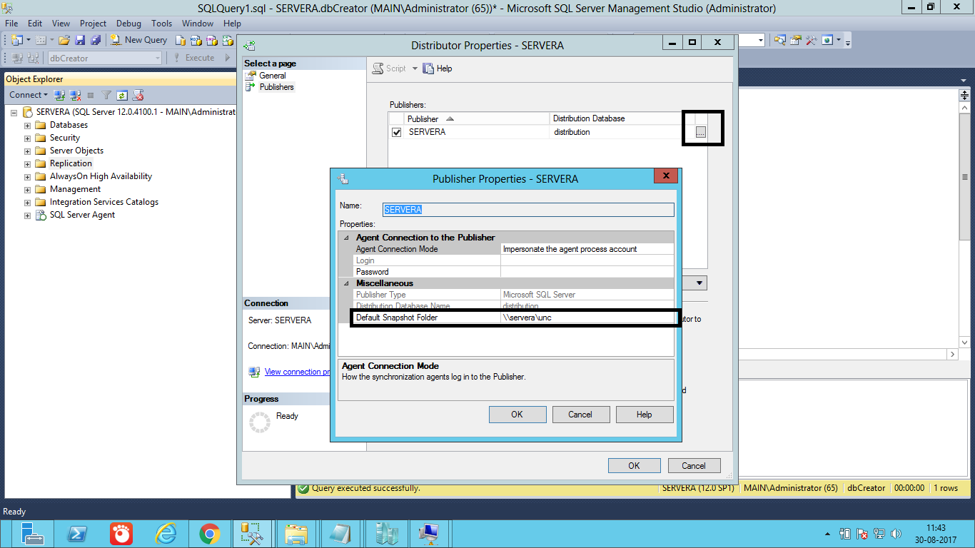 ReplicationReplication Distribution Subsystem agent SERVERAdbCreator