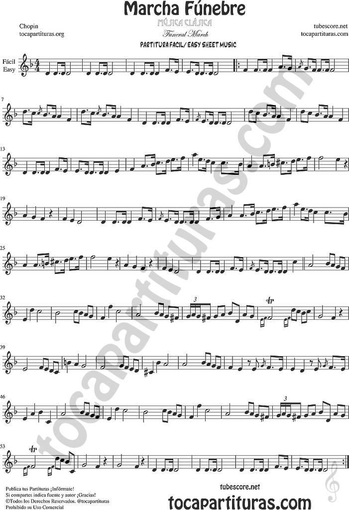 tubescore Funeral March Sheet Music for Flute, Violin, Alto Saxophone