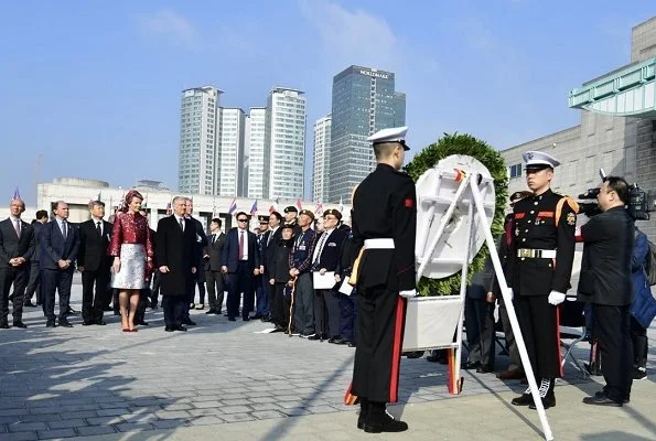 First Lady Kim Jung-sook at The Blue House. Natan Couture Embroidered organza dress