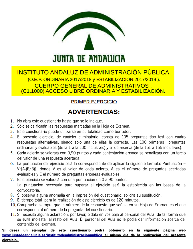 OEP JUNTA ANDALUCÍA PRIMER EJERCICIO CUERPO GENERAL DE ADMINISTRATIVOS