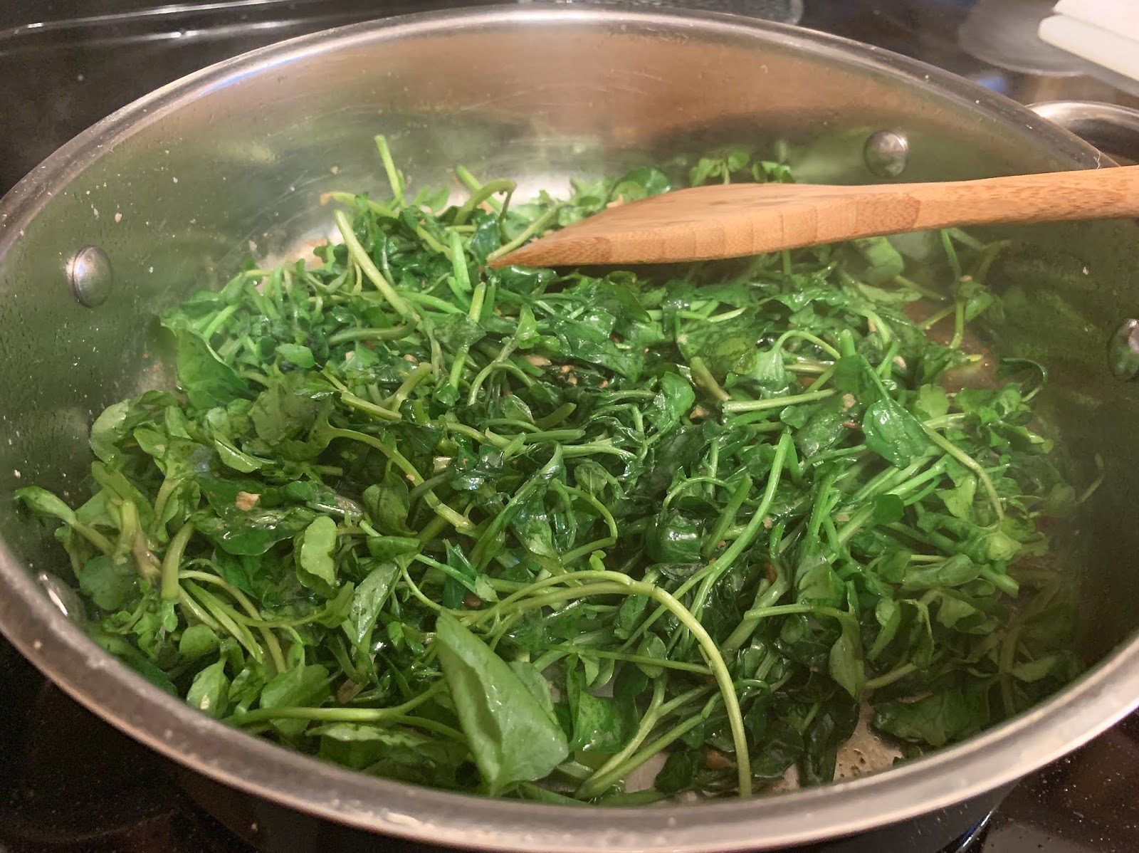 SAUTÉED GARLICKY WATERCRESS WITH BACON In Good Flavor Great Recipes