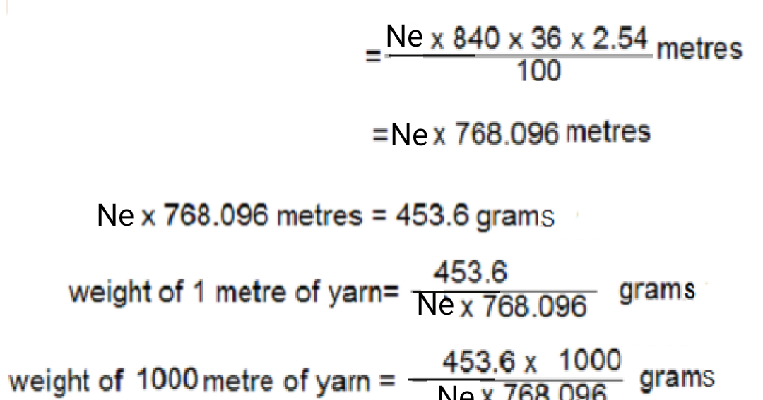Textile Adviser RELATION BETWEEN NEW ENGLISH COUNT ( Ne) AND TEX