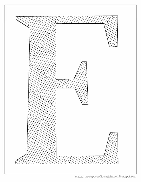 Letter E design coloring page