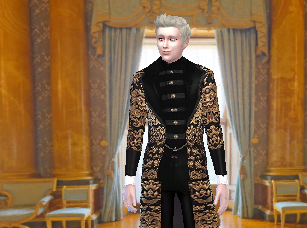 Anna Quinn Stories: Long Gold & Black Coat For Male SIMS 4