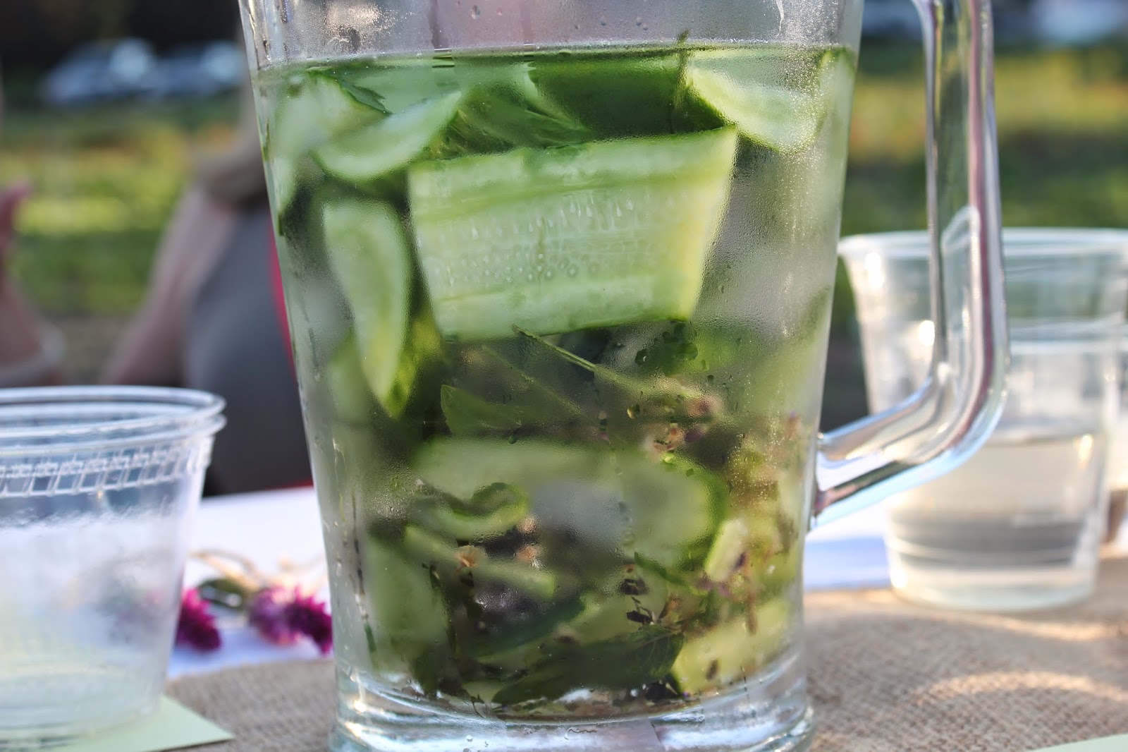 Herbed water at Dinner in the Field at Volante Farms, Needham, Mass.