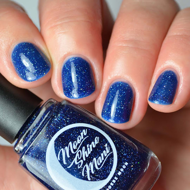 blue nail polish with holographic flecks