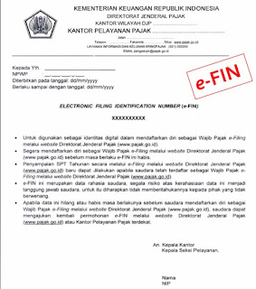 contoh efin cara mendapatkan efin untuk e filing aplikasi e