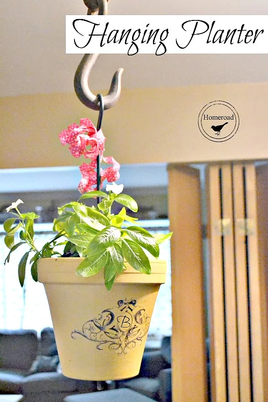 Wrought Iron Hanging Planter pot with a DIY transfer