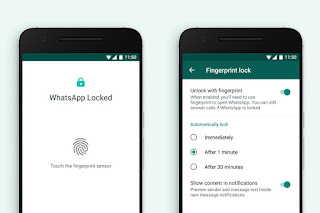 Picture showing two Whatsapp Android Software Displaying Finger Print Lock Settings 