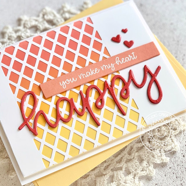 Sunny Studio Stamps: Frilly Frames Dies Happy Happy Thoughts Happy Word Die Happy Birthday Cards by Angelica Conrad