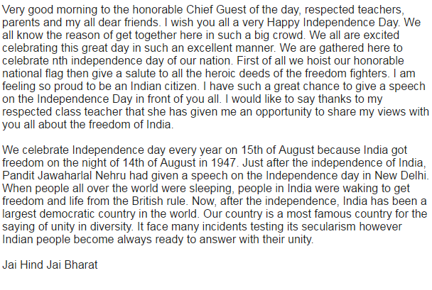 give speech on independence day