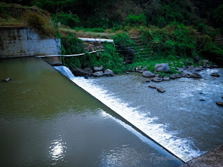 End Of River Channel Of Dam Output With Small Waterfall In The Dry Season At Titab Ularan Village North Bali Indonesia