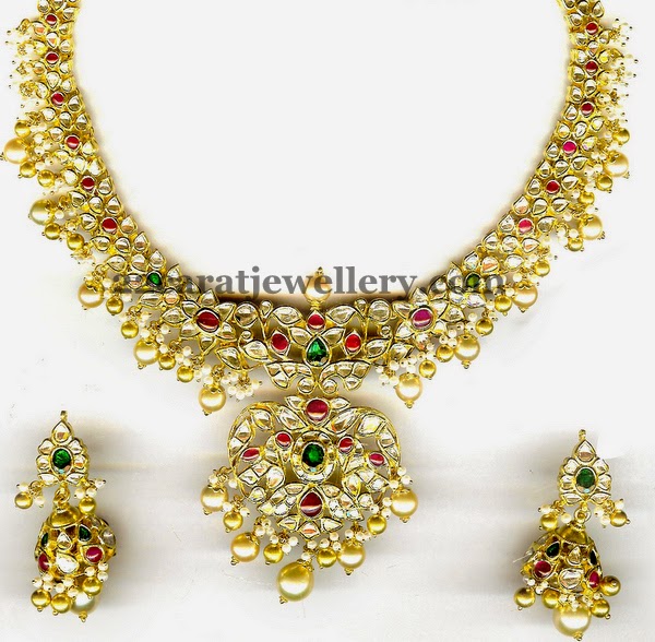 Pachi Necklace with Colorful Jhumkas - Jewellery Designs