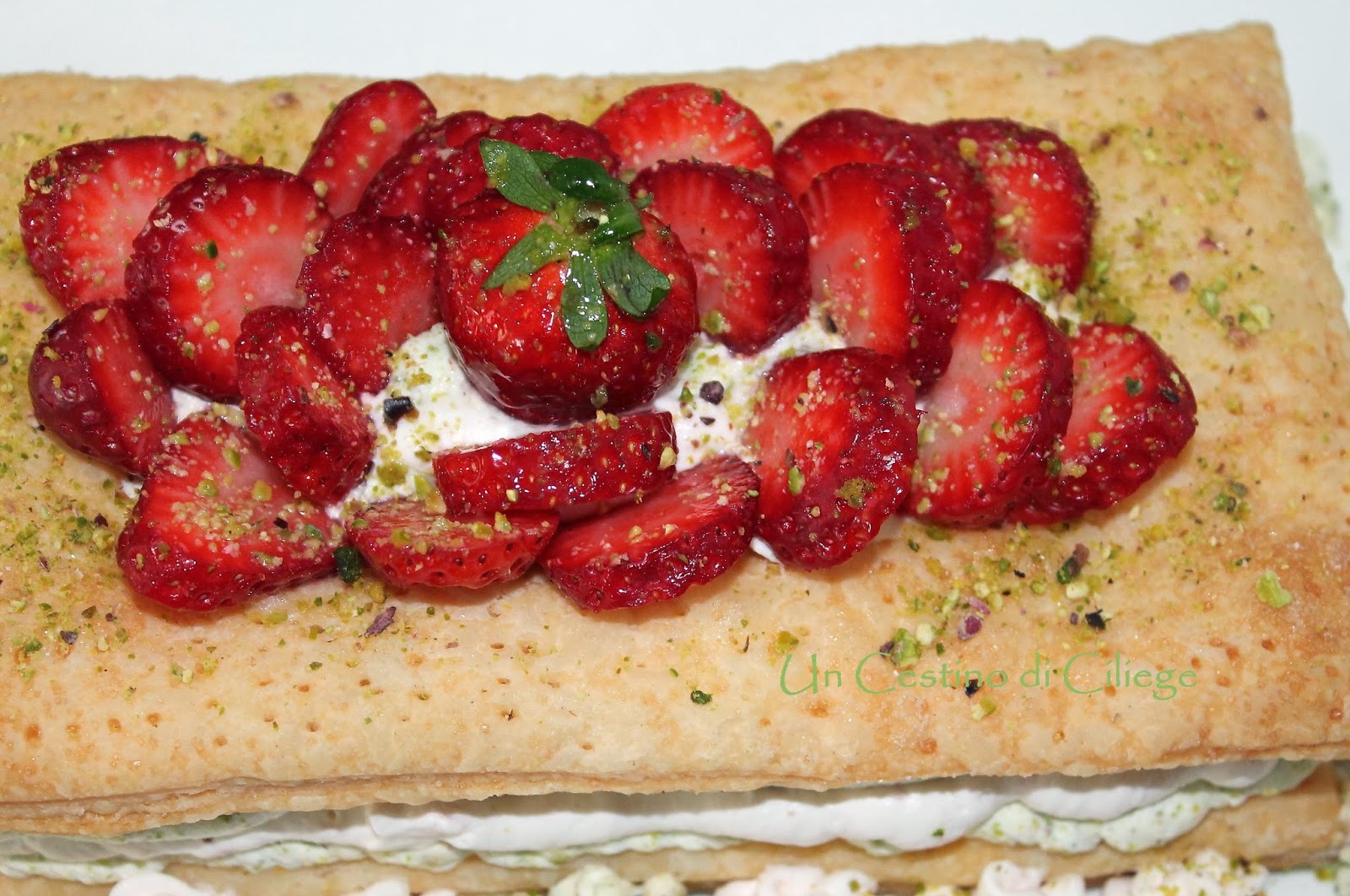 pistachio and strawberry mousse mille fevilles