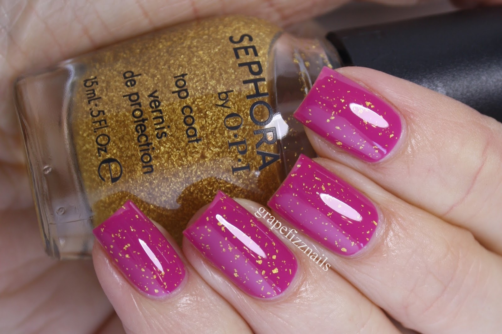 Grape Fizz Nails Revlon Plum Seduction with Sephora Gold Top Coat.