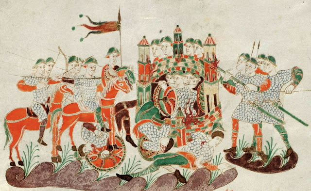 Каролингские всадники на миниатюре Золотой Псалтыри 883 года из Санкт-Галленского монастыря.