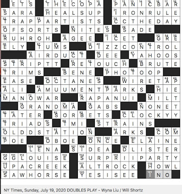 Rex Parker Does the NYT Crossword Puzzle: Mascot of Winnipeg Jets / FRI  7-19-19 / Las Vegas casino with musical name / Mormon settlement of 1849 /  Orange half of iconic duo /