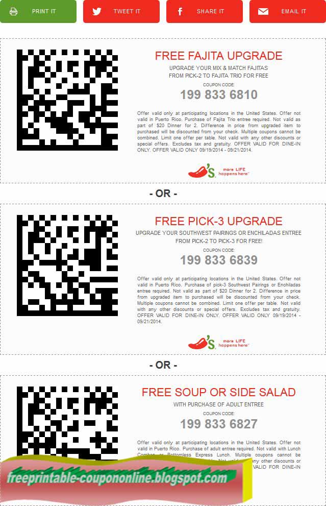 Printable Coupons 2021 Chili's Coupons