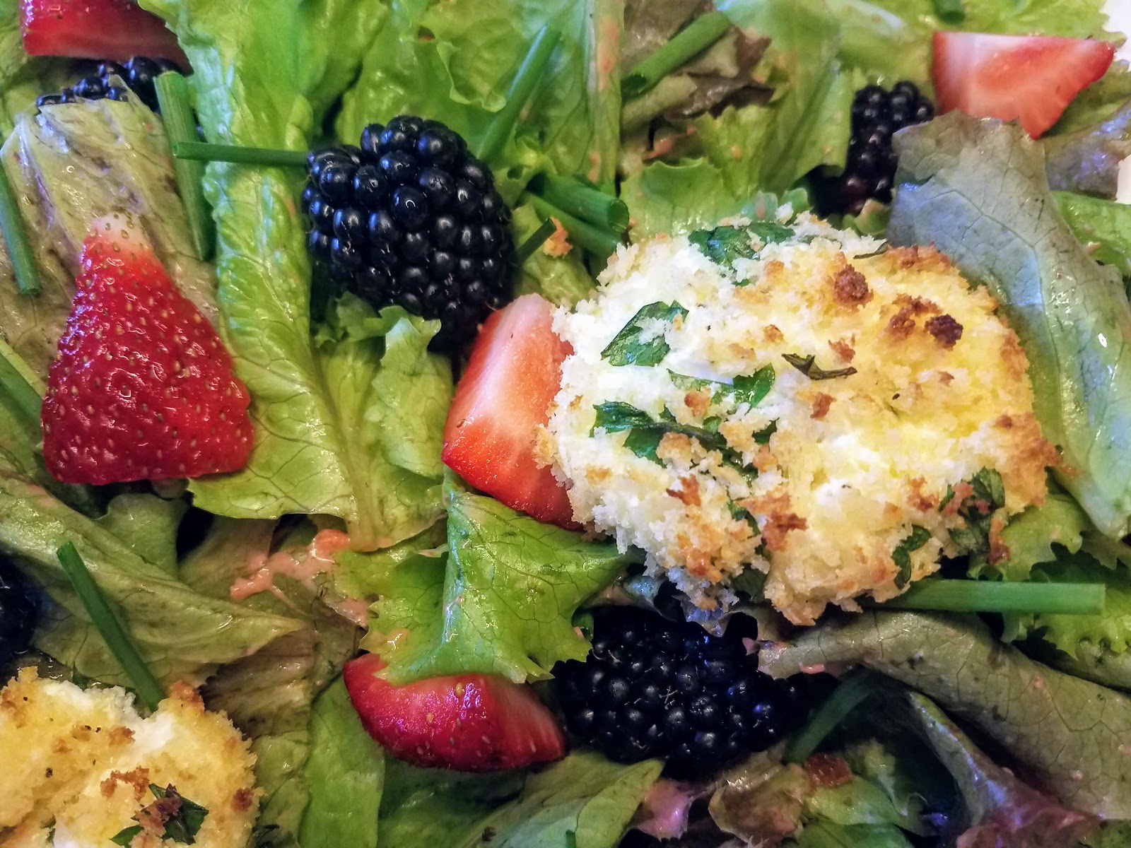 Salad with Goat Cheese Medallions + Goumi Berry Vinaigrette