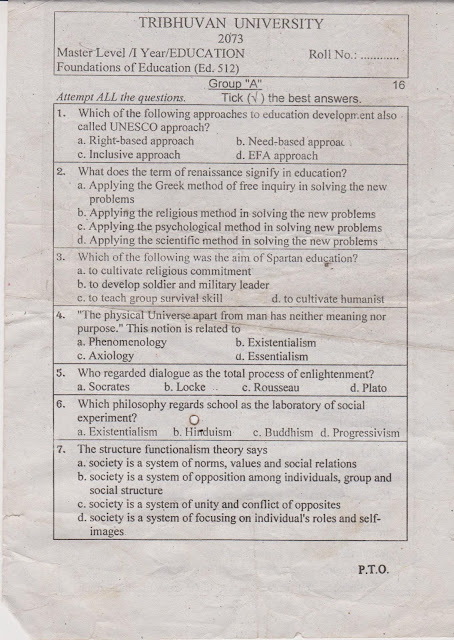 Question Paper of Foundation (Ed. 512) Tribhuvan University (MED First Year-2073)