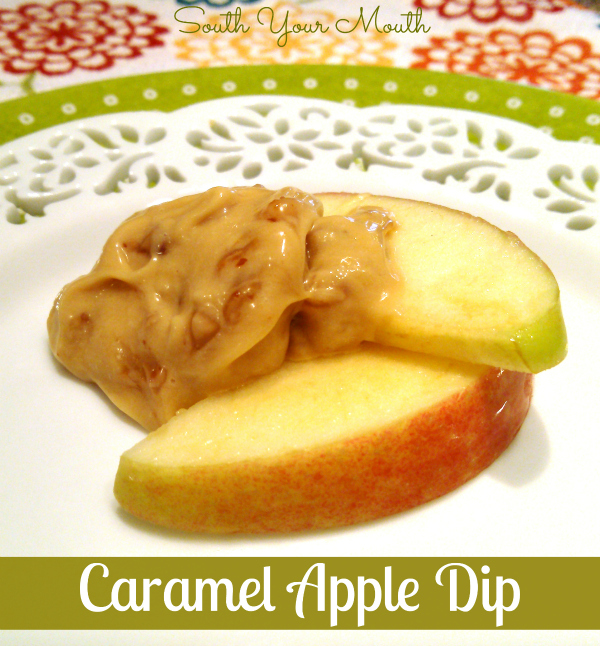 An easy caramel apple dip recipe made with cream cheese, caramel and toffee bits served with apple slices for dipping.