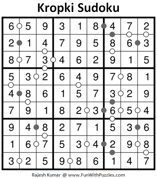 Kropki Sudoku Puzzle (Fun With Sudoku #219) Solution