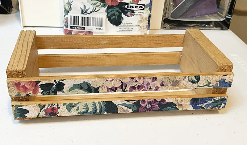 floral decoupaged wooden crate