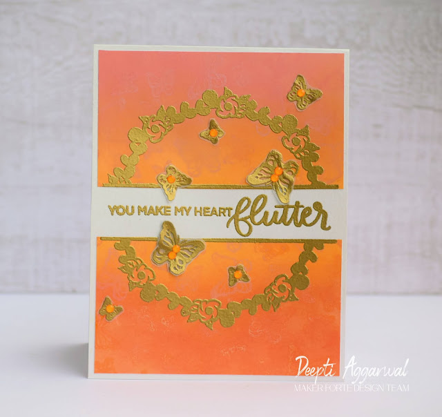 Ink blended gold embossed card using Jess Francisco - Bloom with Happiness Stamp set