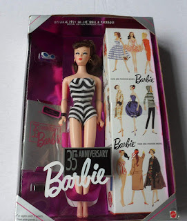 Image: Barbie 35th Anniversary Doll Special Edition Reproduction of Original 1959 Barbie Doll and Package - Brunette Hair (1993)
