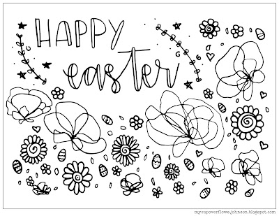 Happy Easter coloring page flowers