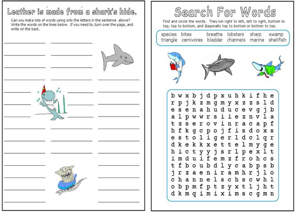 Iman's Home-School: Shark Worksheets