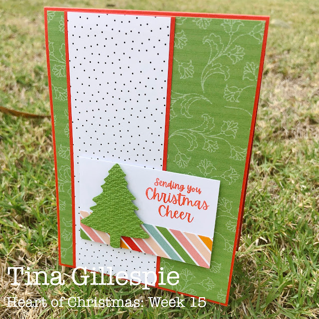 , Stampin' Up!, Heart Of Christmas, Words Of Cheer, Pattern Party DSP, Pine Tree Punch, Tasteful textile 3DEF, Sheetload Of Cards, Christmas Card