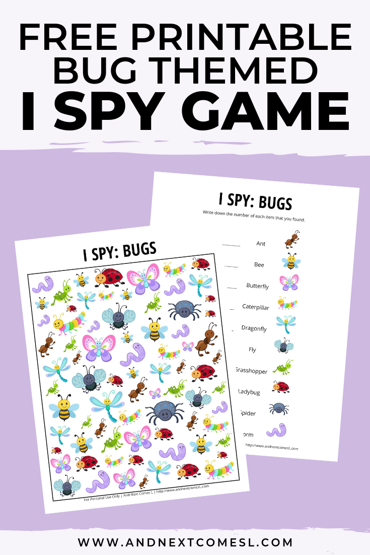 Free I spy game printable for kids: bug themed