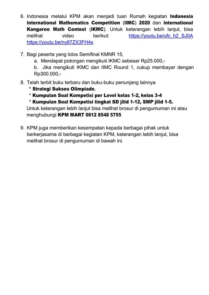 Pengumuman Hasil Babak Penyisihan Kmnr Se Indonesia Ke 15